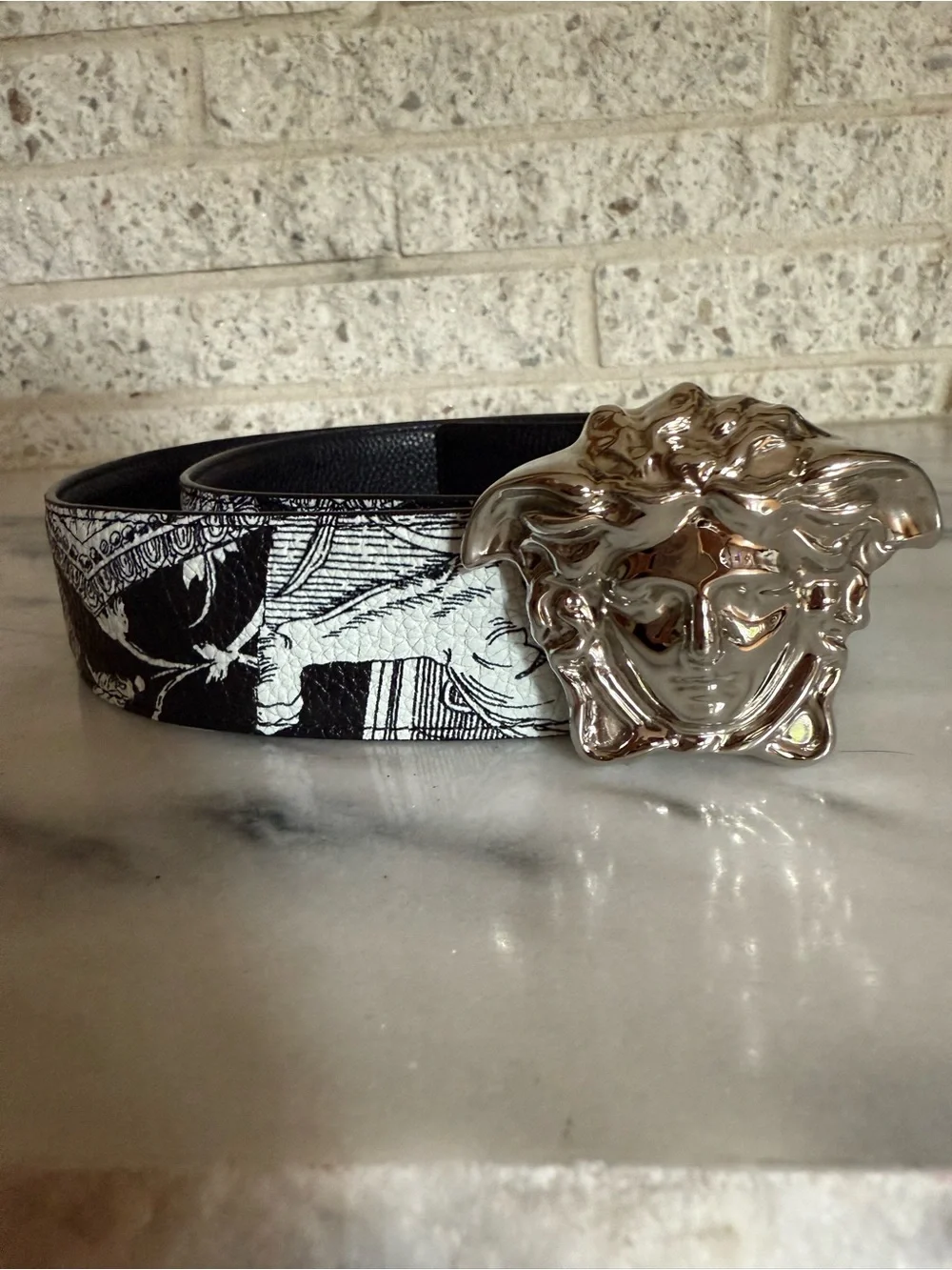 Versace Men’s Medusa Barocco Istante Reversible Belt with Silver